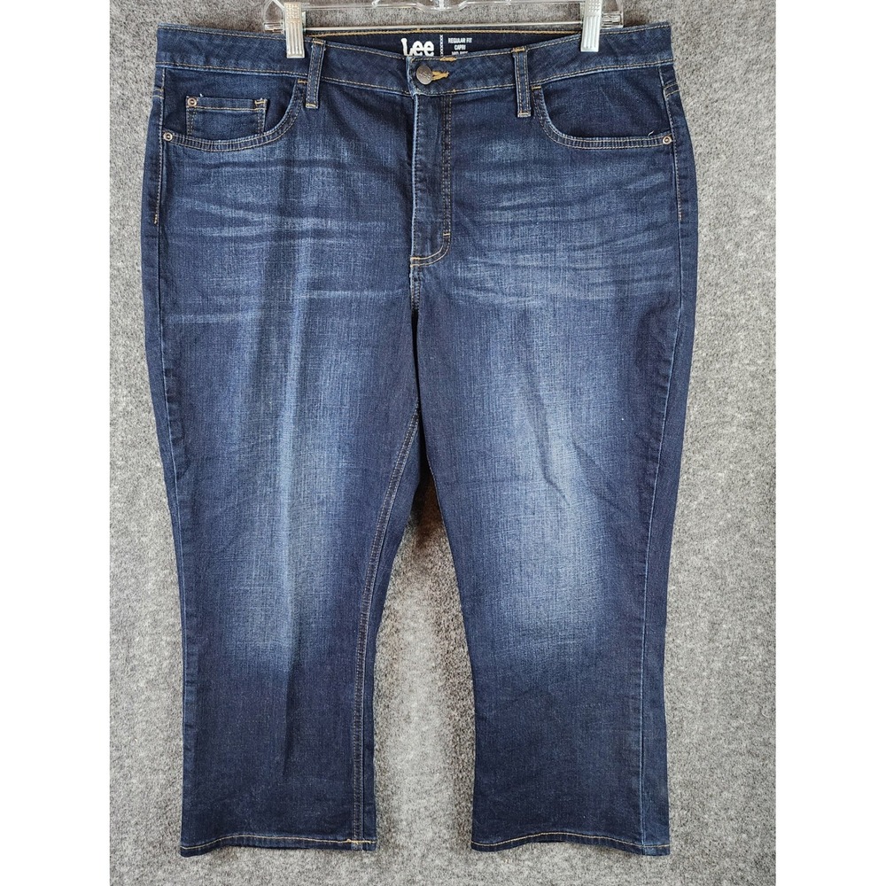 Lee Capri Jeans Womens 20 Regular Fit Mid Rise Blue Dark Wash Stretch EUC